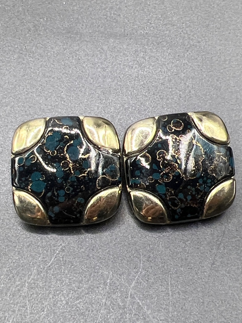 Vintage Black and Teal Clip Earrings